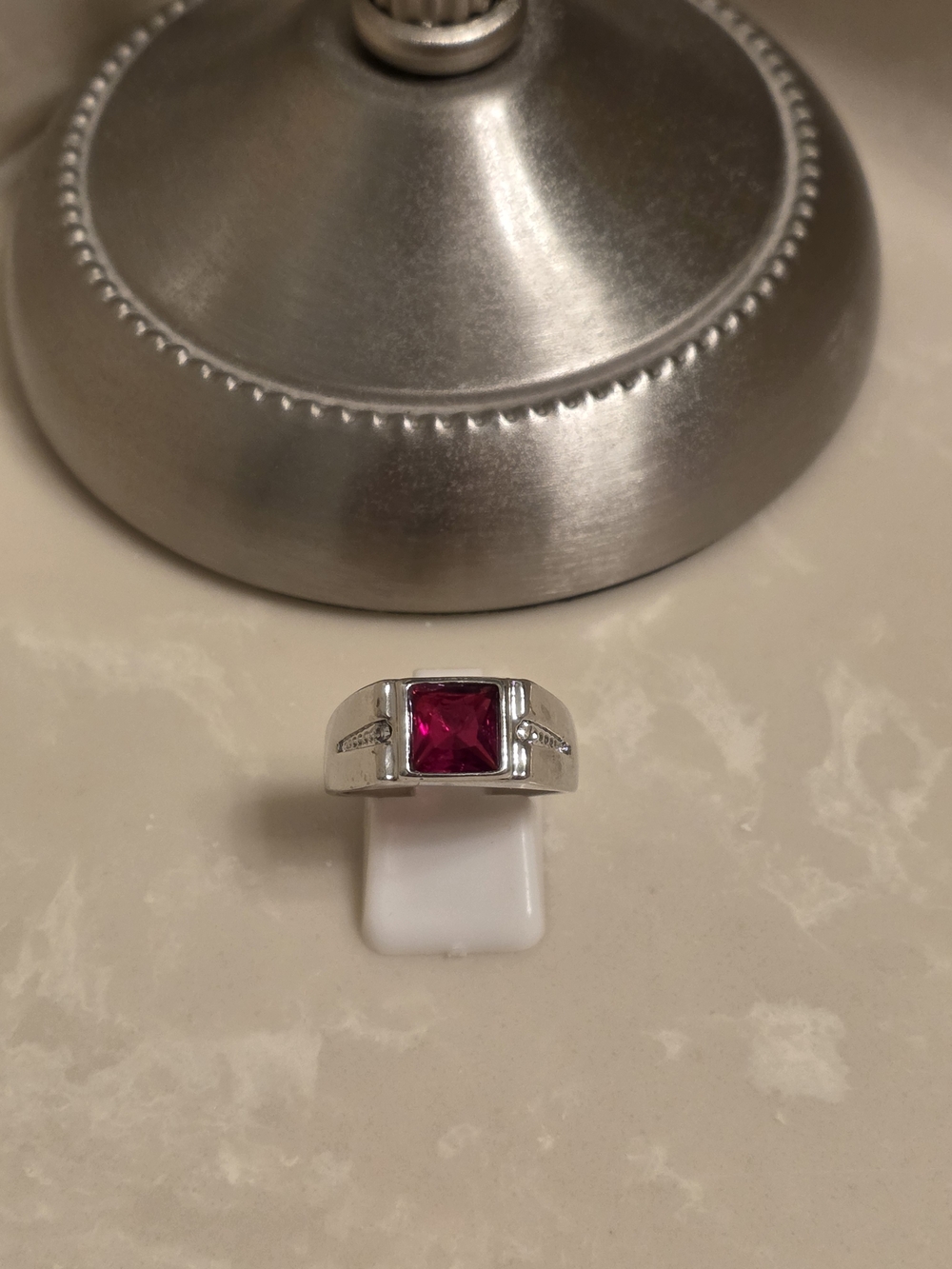 Men's Silver CZ and Ruby Ring Size 10